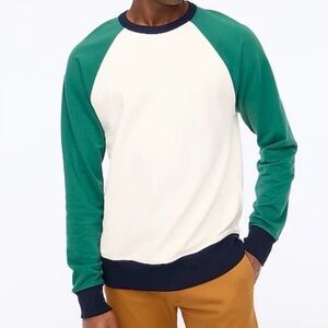 J. Crew Raglan Terry Crewneck Pullover 100% Cotton Marine Salt/Green Men’s Large